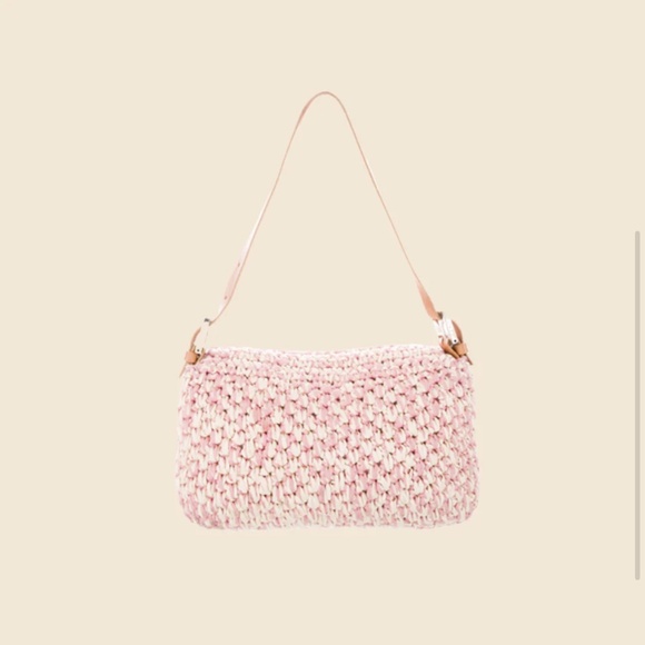 Fendi 2000’s Pink & Caramel Raffia Knit Baguette Bag - Picture 3 of 16